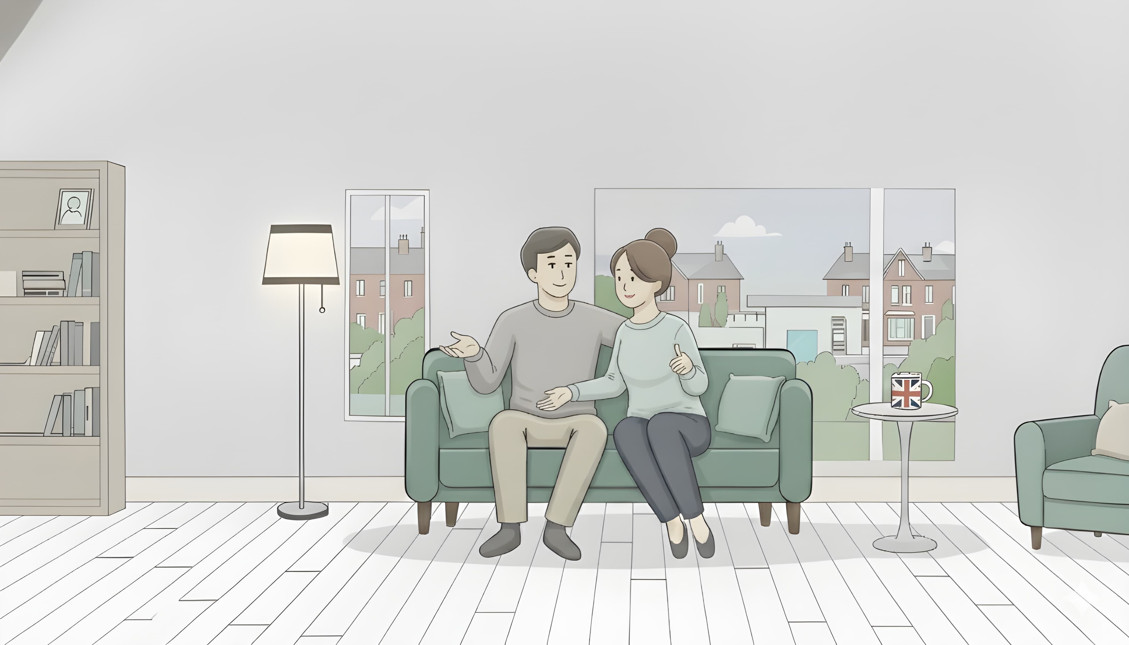 Happy family reviewing options at home